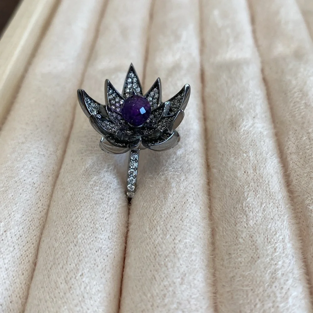 Hespera Size 6 authentic amethyst and white topaz witchy core ring set